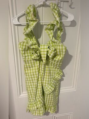 Hazel Boutique Light Green Gingham Tie-Front Ruffle Mini Dress